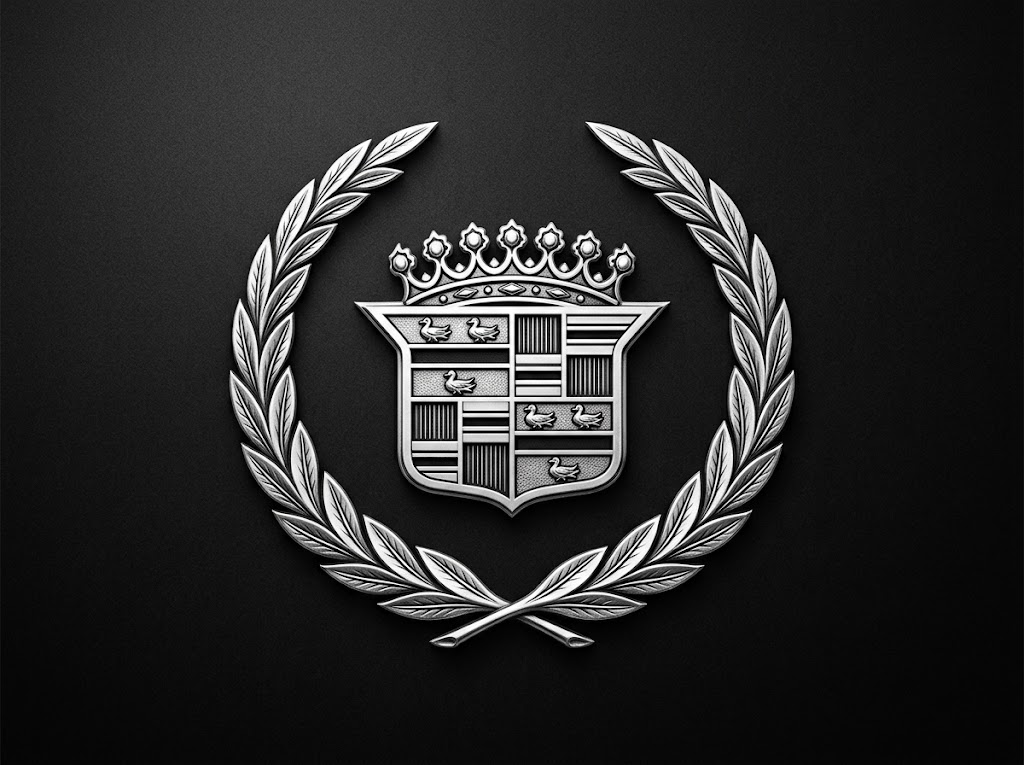 Cadillac wreath and crest logo black and white